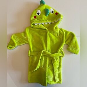 Lolanta Hooded Bathrobe With Tie & Pockets Green Dinosaur Boys Size Small EUC